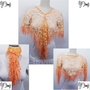 Orange Venetian Lace Poncho Scarf Accessory